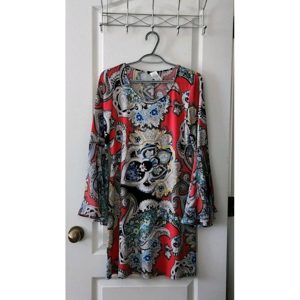 MSK Women's Dress Paisley Floral Stretch Long Bell Sleeve Multicolor Size‎ S